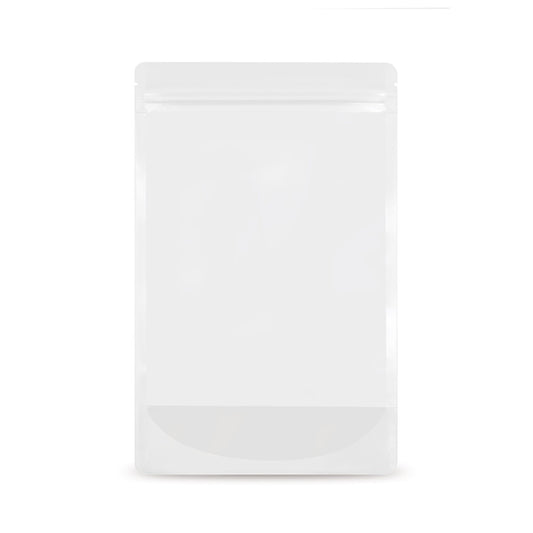 Doypack transparente monomaterial — Vista detalhada em aplicação de embalagem típica com exemplo de conteúdo
