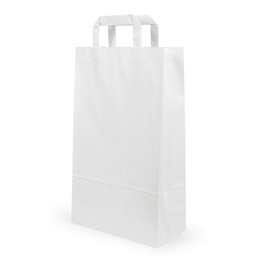 Saco de papel com asas branco — Vista principal, diretamente do fabricante Elke Plastic