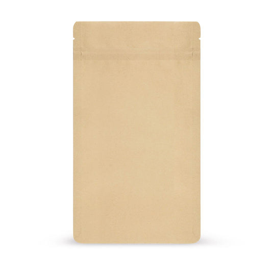 Doypack de papel kraft em materiais biodegradáveis — Vista principal do saco com aspeto de papel kraft, da El...