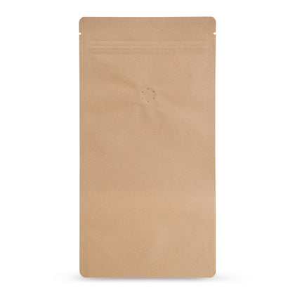 Doypack de papel kraft com válvula de aroma — Vista principal do saco com válvula de aroma, aspeto de papel kraft, da Elke...