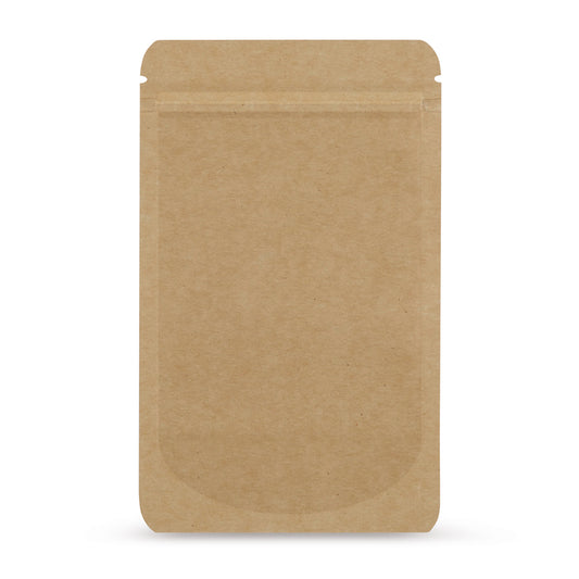 Doypack de papel kraft — Vista principal do saco com aspeto de papel kraft, da Elke Plastic